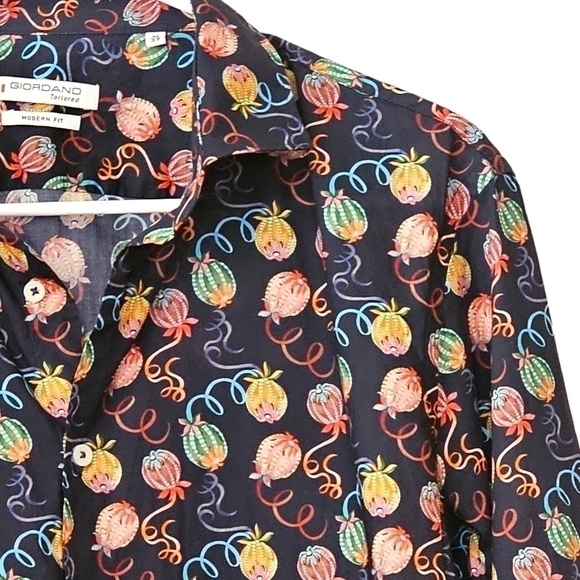 GIORDANO MAGGIORE SABRAS FRUIT PRINT NAVY SHIRT Size 39 - Picture 3 of 14